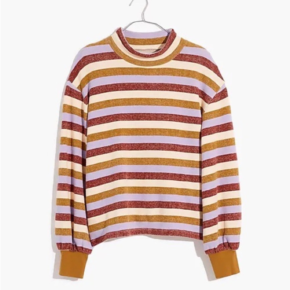MADEWELL Miles Bubbles Sleeve Striped Mockneck Sweatshirt M